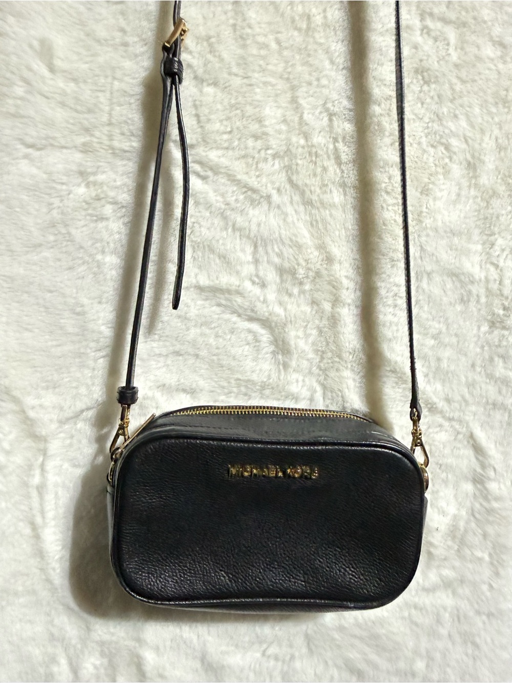 Michael Kors Black Pebble Leather Crossbody with Gold Hardware